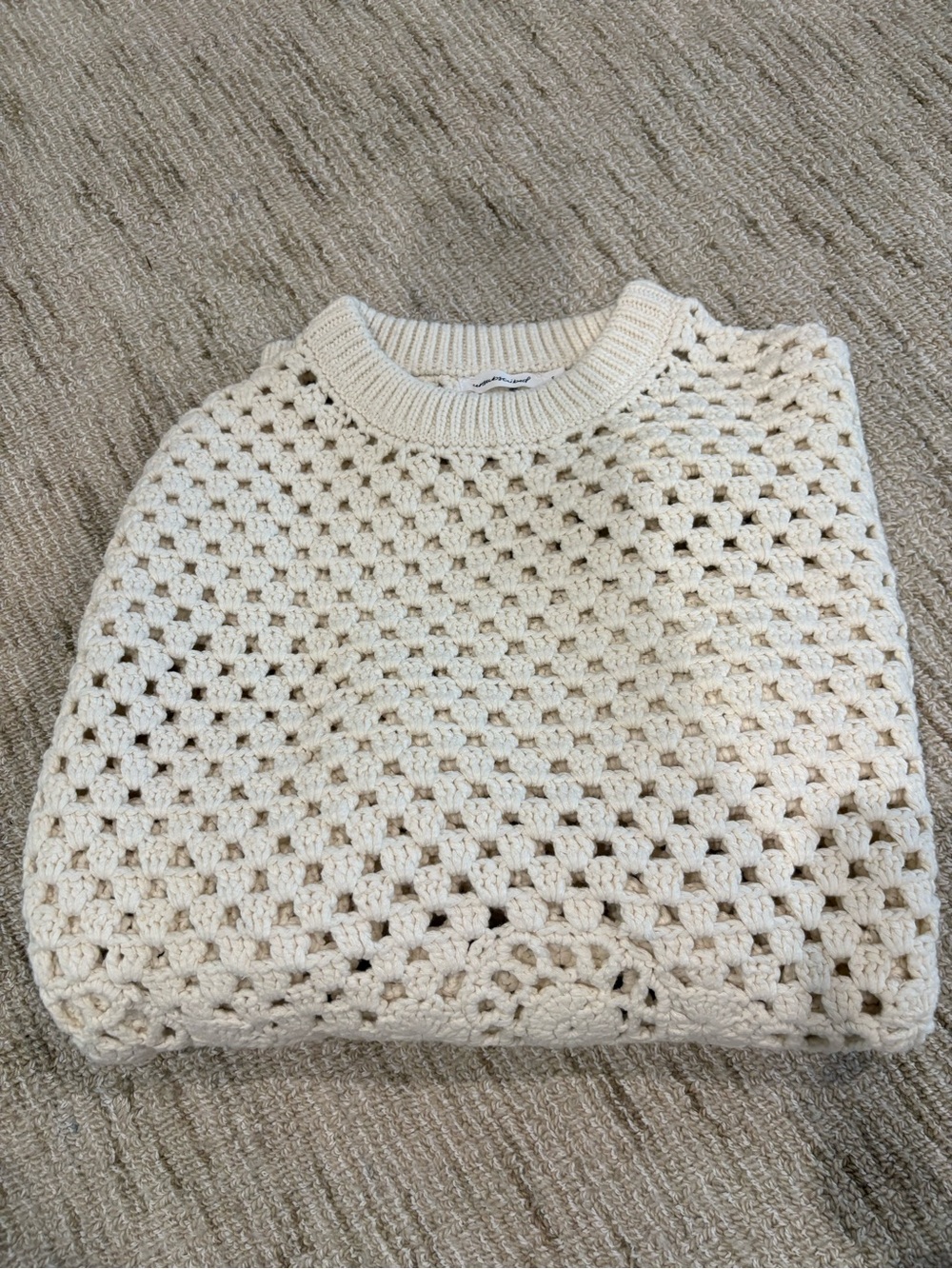 Open-Knit Crewneck Sweater in Cream